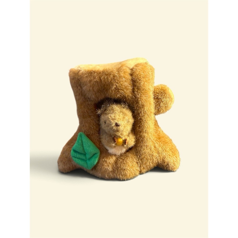 Vintage Alfa's Fuzzy Town Plush Tree Stump Log House with Squirrel & Acorn Rare